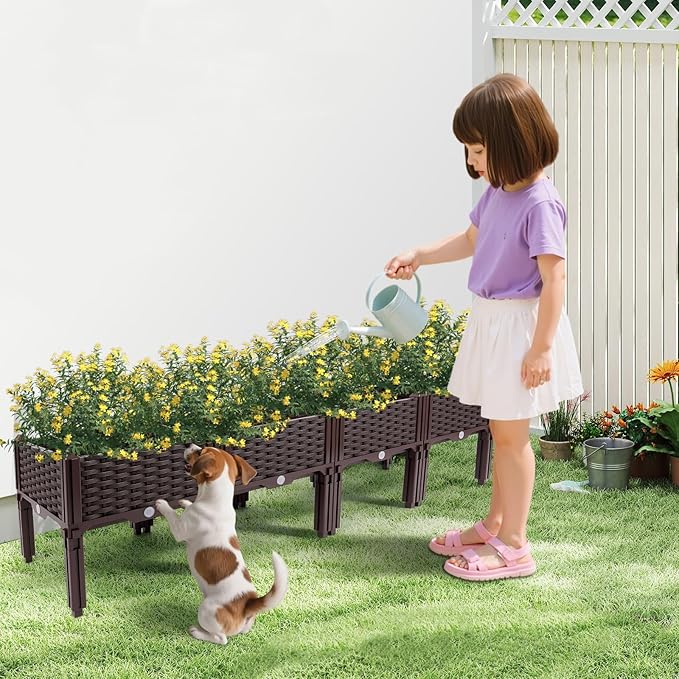 60x15x15 Raised Garden Beds Outdoor PP Elevated Planter Garden Boxes Outdoor Raised Flower Beds for Gardening Brown