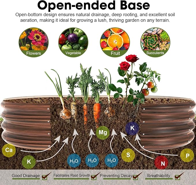 5x3x1ft Oval Galvanized Raised Garden Bed Outdoor 9-in-1 Large Metal Modular Planter Box Raised Beds for GardeningVegetablesFruitsFlowers &amp Herbs (Brown)