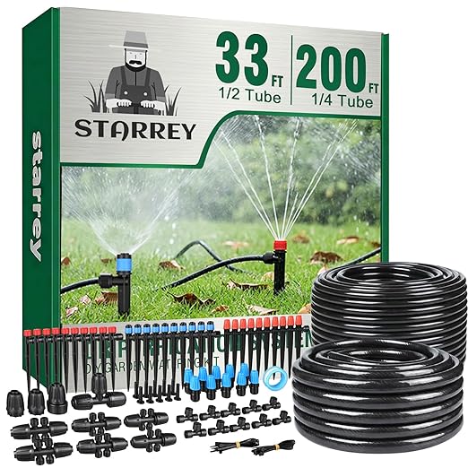 Drip Irrigation System for Garden 2026-Upgraded Quick Connect Garden Watering Kit All-in-One with 1/2 inch 1/4 inch Irrigation Tubing for Garden Lawn Greenhouse Raised Beds (233FT)
