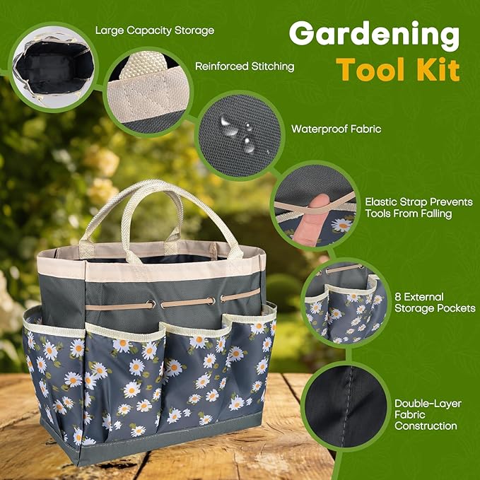 62-Piece Heavy-Duty Garden Tool Set Complete Garden Tool Kit with Stainless Steel Shovel Repotting Mat Pruning Shear&ampDurable Gardening Tool Bag Gardening Gift Set—Ideal Gift for Women/Men/Begi