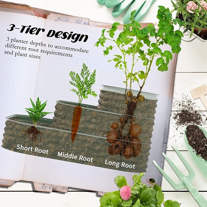 3-Tier Galvanized Steel Raised Garden Bed Kit Outdoor Vegetable Patio Planter with Drainage ++ Elevated Garden Bed for Backyard