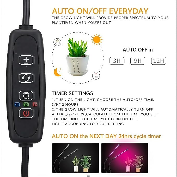 Plant Grow Lights for Indoor Plants Growing 3/9/12h Timer &amp 9 Dimmable Levels Full Spectrum LED Red Blue Light Plant Grow Lamp for Home Greenhouse Adjustable Tripod Stand Max 2.2M