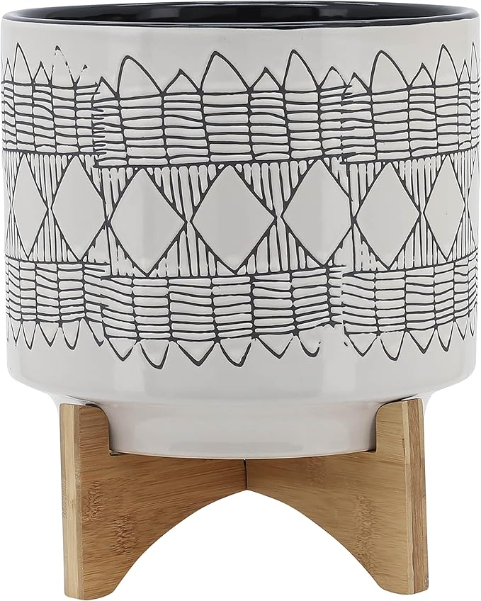 10 Planter ON Wooden Stand Gray