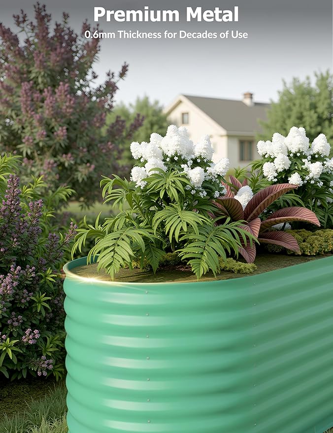GarveeLife Galvanized Raised Garden Bed Outdoor 8x2x2 ft Oval Metal Planter Box for Flowers Vegetables Herbs- Green