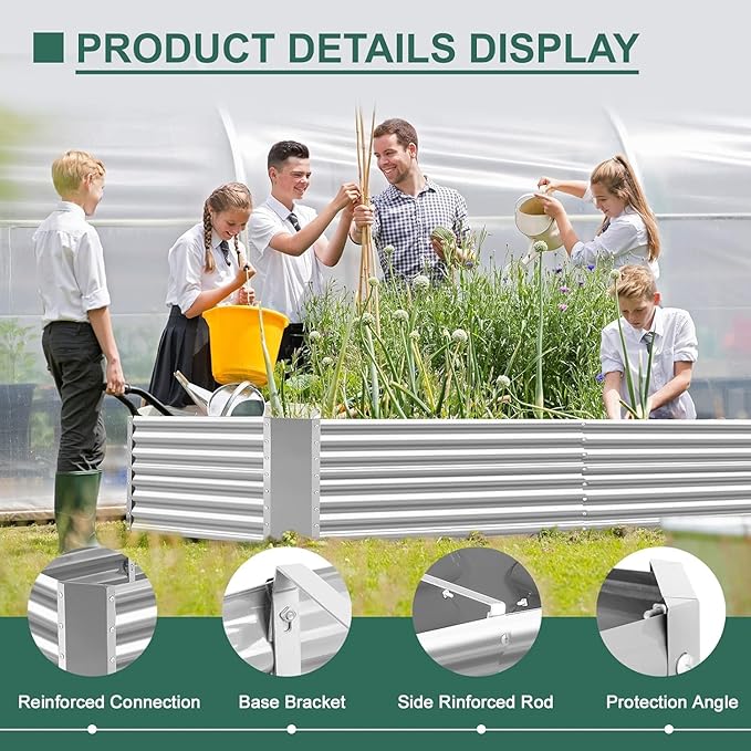 Land Guard 2 Pack 6×3×2 ft Galvanized Metal Raised Garden Bed 2FT Deep Root Elevated Planter Box Steel Large Vegetable Flower Bed Kit Silver