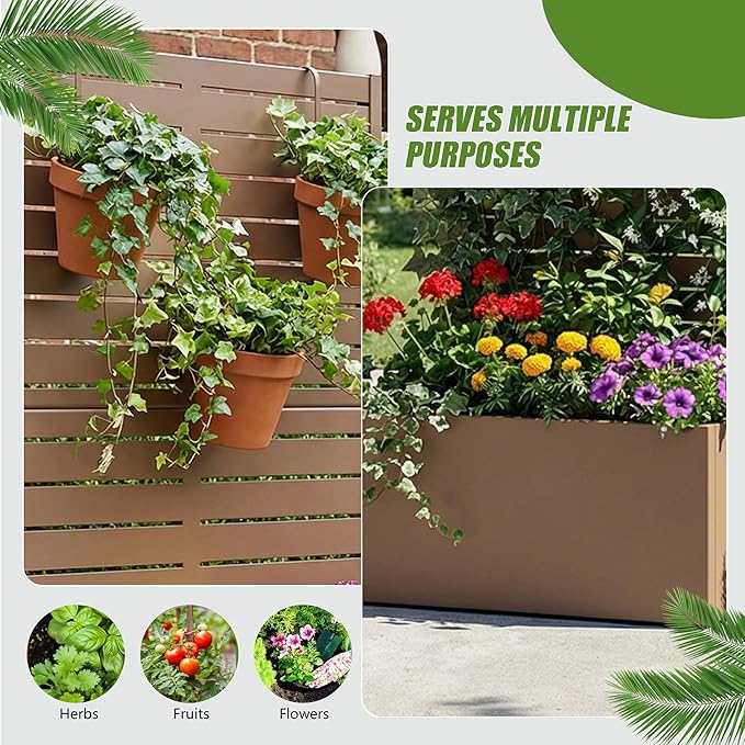 Casaphoria Metal Raised Garden Bed with Trellis 59x30x12 Planter Box for Climbing Plants Vegetables &amp Vines Features Drainage Holes and Privacy Screen (Black-Louvered)