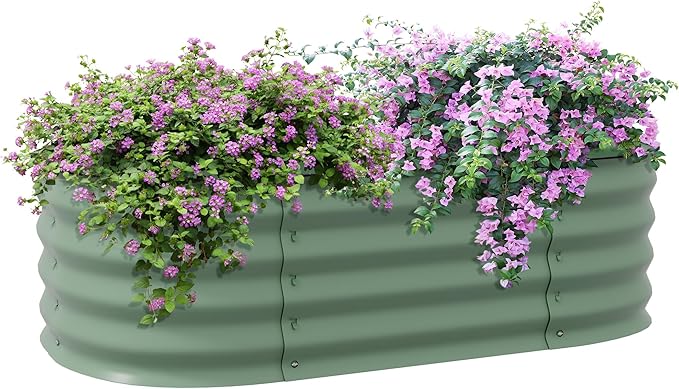 3.4' x 2' x 1' Galvanized Raised Garden Bed Kit Outdoor Metal Elevated Planter Box with Safety Edging Easy DIY Stock Tank for Growing Flowers Herbs Vegetables Green