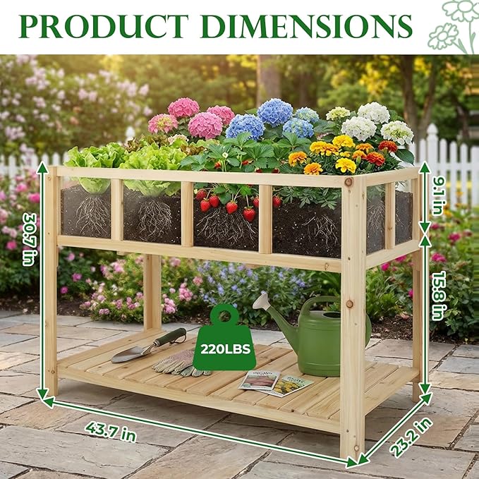 Raised Garden Bed with Legs Large-Capacity Wood Outdoor Elevated Reinforced Planter w/Bed Liner Durable Deep Raised Garden Bed for Gardening/Backyard/Patio/Balconyfor Herbs Flowers Vegetables