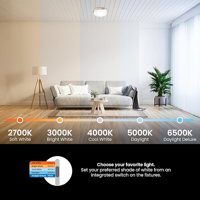 Feit Electric 9 Adjustable White LED Ceiling Light Dimmable Flush Mount Fixture Brushed Nickel Finish Selectable Color Temperature 900 Lumens 50000-Hour Lifespan FM9/5CCT/NK