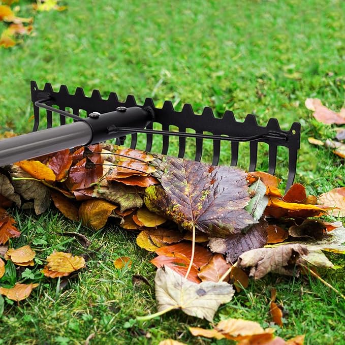 Walensee 5.4FT Bow Rake Heavy Duty Garden Rake with Stainless Steel Handle 17 Steel Tines Garden Tool for Loosening Soil Gathering Leaf Leveling Lawn Farming Land Management Yarn Thatch Rakes