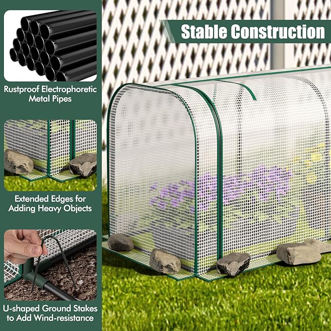 Happygrill Raised Garden Bed with Greenhouse Cover Raised Bed with Legs &amp Drainage Holes for Herbs Vegetables Outdoor Wood Elevated Planter Box for Patio Backyard Balcony (White+Grey)