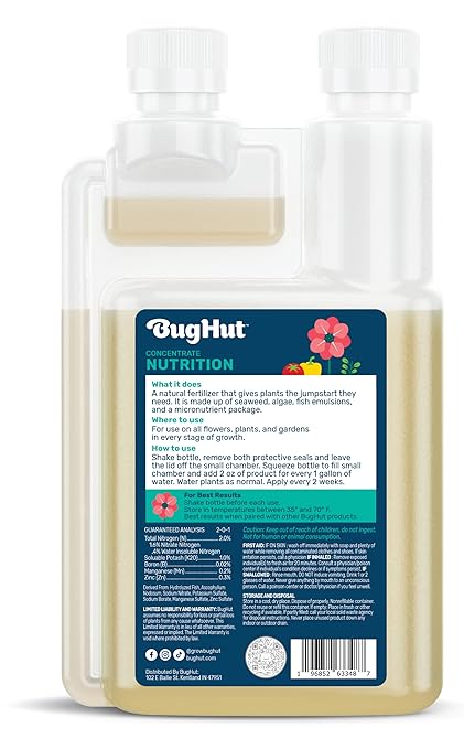 BugHut Nutrition Natural Fish Fertilizer for Plants with Seaweed - Nourishing Plant Food Packed with Micronutrients - Organic Fertilizer for Flowers Vegetables and Indoor Plants - 16 fl oz