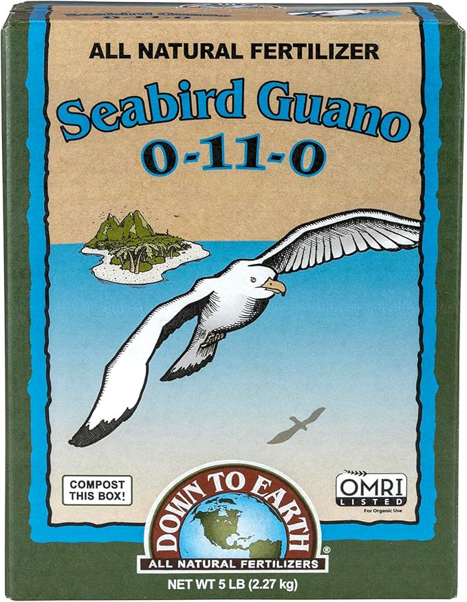 Down To Earth All Natural Fertilizers Organic Seabird Guano - High Phosphorus Plant Food for Buds Blooms Flowers 0-11-0 5 lb