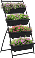 Outsunny Raised Garden Bed 4 Tier Vertical Garden Planter Set 4 Outdoor Planter Boxes with Stand Self Draining Design Elevated Garden for Vegetable Flowers &amp Herbs Black