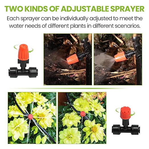 MIXC Drip Irrigation System 50 FT Quick Connector Garden Watering System Automatic Sprinkler Kit for Lawn Raised Bed Outdoor Plants Greenhouse with 1/4'' Tubing Drip Emitters Misting Nozzles