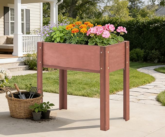 Raised Garden Bed with Legs (31x16x31'') Solid Wood Elevated Planter Box for Outdoor