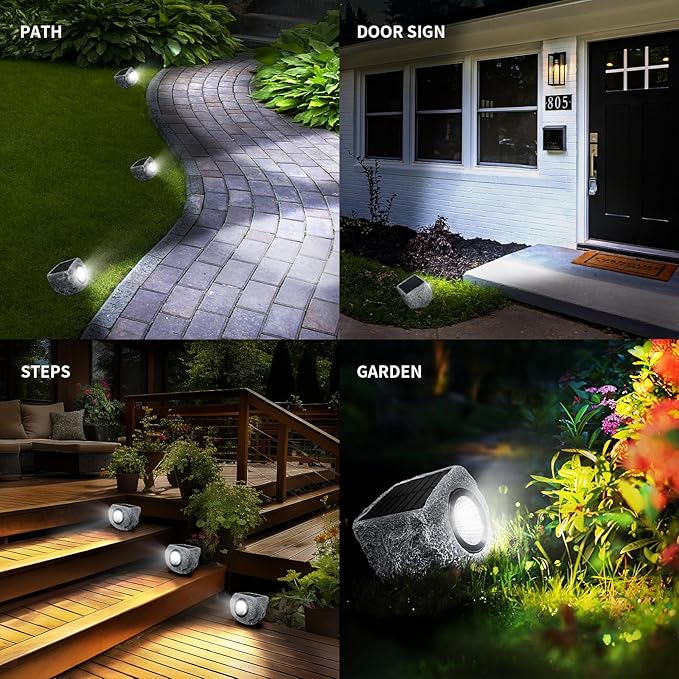 Solar Rock Lights Outdoor 2 Pack Bright Solar Spotlights Outdoor Waterproof Wireless LED Rock Lights Auto On/Off Landscape Spotlights Walkway Solar Lights for Outside Yard Patio Pathway Flowerbed