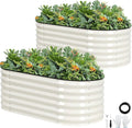 Galvanized Raised Garden Bed Outdoor |17'' Tall Planter Box Outdoor for Deep Root Plants | 2Pcs Raised Bed Kit for Gardening with Rubber Strip for Vegetables Flowers Fruits (White 4x2x1.4FT)