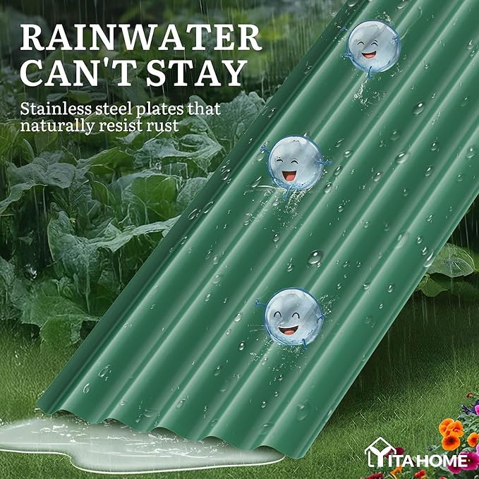 YITAHOME 17 Tall 9 in 1 Large Raised Garden Bed Kit 8x2x1.4ft Galvanized Metal Planter Box with Gloves &amp Safety Rubber Outdoor Above Ground Planters for Plants Vegetables Flowers Green