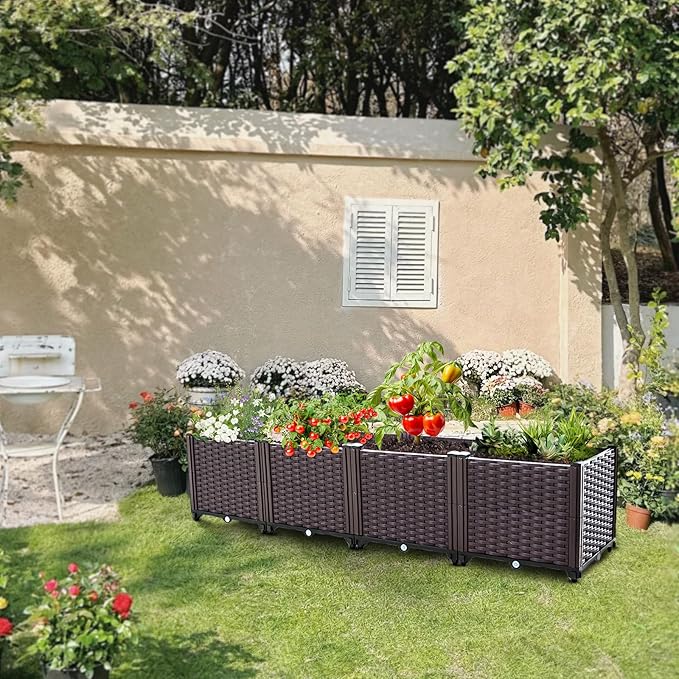 Raised Garden Bed Planters for Outdoor Plants Raised Beds for Gardening Plastic Planter Raised Beds for Planting Outdoor Plant Vegetables Flowers Fruits and Plants 63(L) x 15.7(W) x 14.5(H)