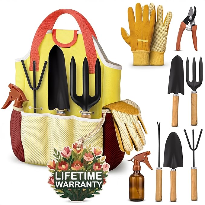 10 Pcs Gardening Tool Set for Women – All-in-One Garden Tools Set with Handy Tote Bag Ergonomic Design &amp Rust-Resistant Steel – Gardening Tools for Women for Easy Garden Care &amp Gifts for Plan