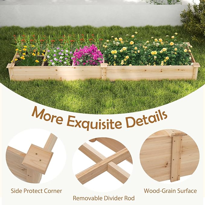 HAPPYGRILL Raised Garden Bed Wooden Planter Raised Bed w/2 Garden Boxes 7 Compartments DIY Painting Available Elevated Planter Box for Patio Garden Backyard Lawn Gardening 90” x 25” x 10”