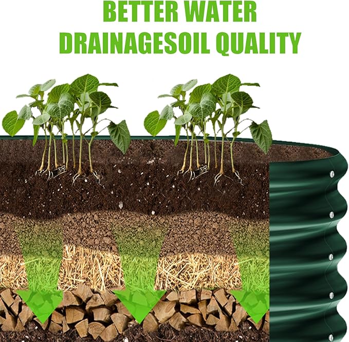 Land Guard 8×2×1.5ft Galvanized Raised Garden Bed Kit Raised Garden Boxes Outdoor Oval Metal Raised Garden Beds for Vegetables Forest Green