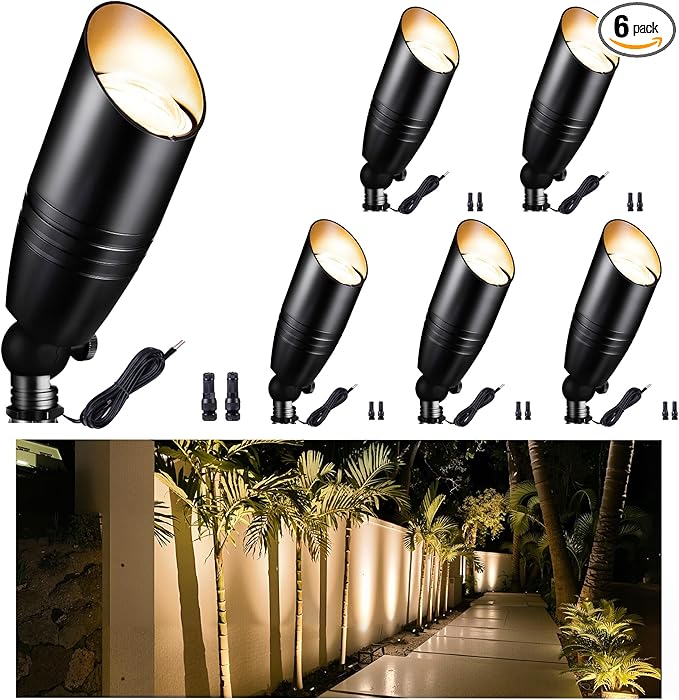 Black LED Outdoor Spotlights Durable Low Voltage Landscape Lighting Aluminum Waterproof Uplights for House Garden Lawn Without MR16 Bulb 6 Pack