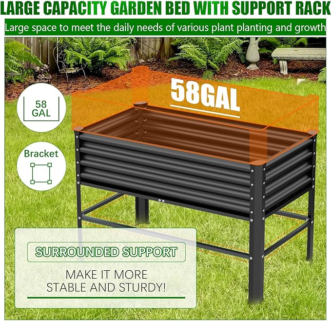 Galvanized Raised Garden Bed with Legs48×24×32in Large Metal Elevated Raised Planter Box Raised Garden Bed600lb Capacity with Drainage Holes for Vegetables Lawn Green Flowers Fruits Terrace