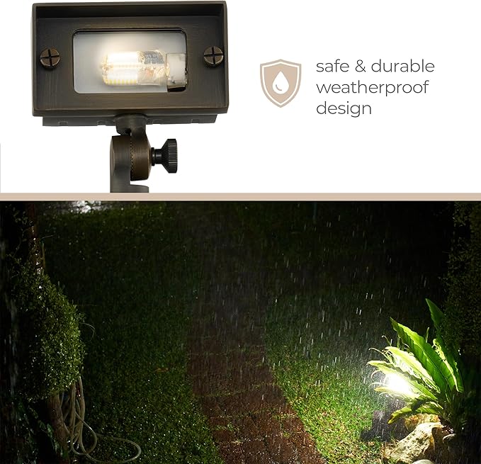 Amped Landscape Lighting 12V Flood Wall Wash Light with G4 Socket in Aged Brass Solid Copper Enhanced Protection for Coastal Environments