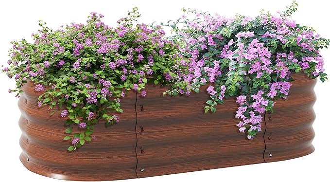 3.5' x 2' x 1' Galvanized Raised Garden Bed Kit Outdoor Metal Elevated Planter Box with Safety Edging Easy DIY Stock Tank for Growing Flowers Herbs Vegetables Brown