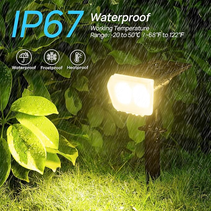 Consciot Solar Spot Lights Outdoor Waterproof 24 LED Dusk-to-Dawn Solar Spotlight 2 in 1 Adjustable Wall Lights Warm White Solar Landscape Spotlights for Garden Yard Wall Walkway 2 Pack