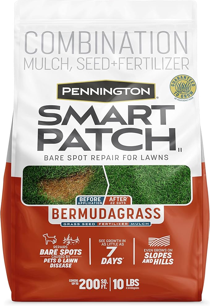 Pennington Smart Patch Bermudagrass 10lb 200 sq. ft. Grass Seed Bare Spot Repair with Mulch and Fertilizer