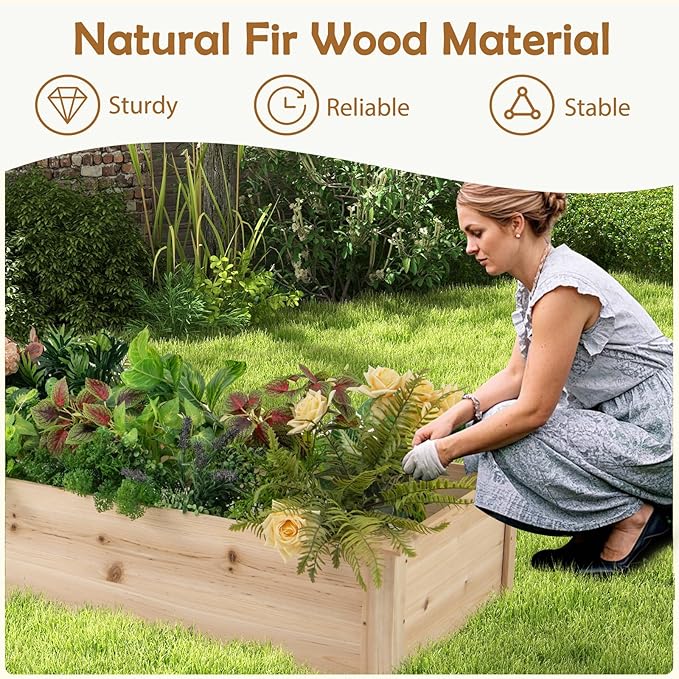 HAPPYGRILL Raised Garden Bed Wooden Planter Raised Bed w/2 Garden Boxes 7 Compartments DIY Painting Available Elevated Planter Box for Patio Garden Backyard Lawn Gardening 90” x 25” x 10”