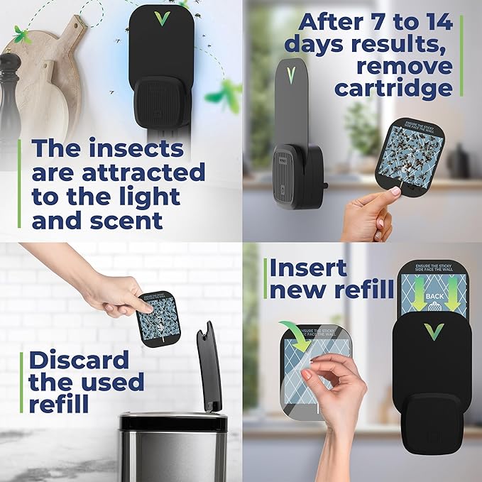 VEYOFLY Fly Trap Indoor Fruit Fly Traps for Indoors (4 Device + 12 Refills) Gnat Traps for House Indoor Fly Catcher Indoor Plug in Light Flying Insect Trap Bug Light Killer Fly Trap
