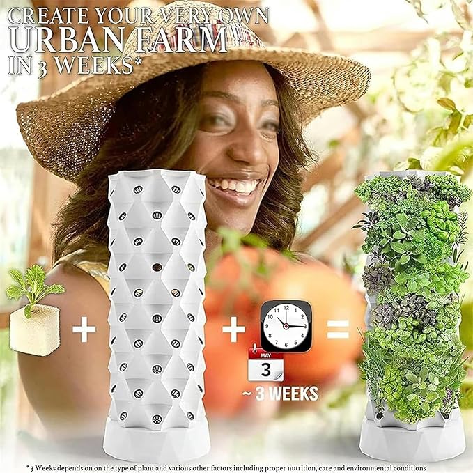 Hydroponics Growing System 48/64/80Pots Hydroponics TowerIndoor Plant Water Cycle - Garden Growing Systems Vertical Hydroponic Pineapple Aeroponic Tower (Color:Size:48Pots)