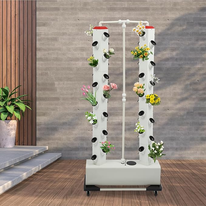 Hydroponics Growing System56 Plants Indoor Vertical PlanterSmart Garden Planter Towerwith Movable Large Water Tankfor Garden