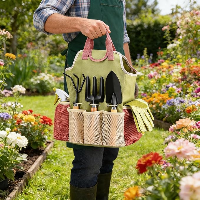 Set of 9 Garden Tools Set with A Storage Carry Bag Gardening Hand Tools Easy Handling for Outdoor Plant Care Gardening Gifts for Women Home Use