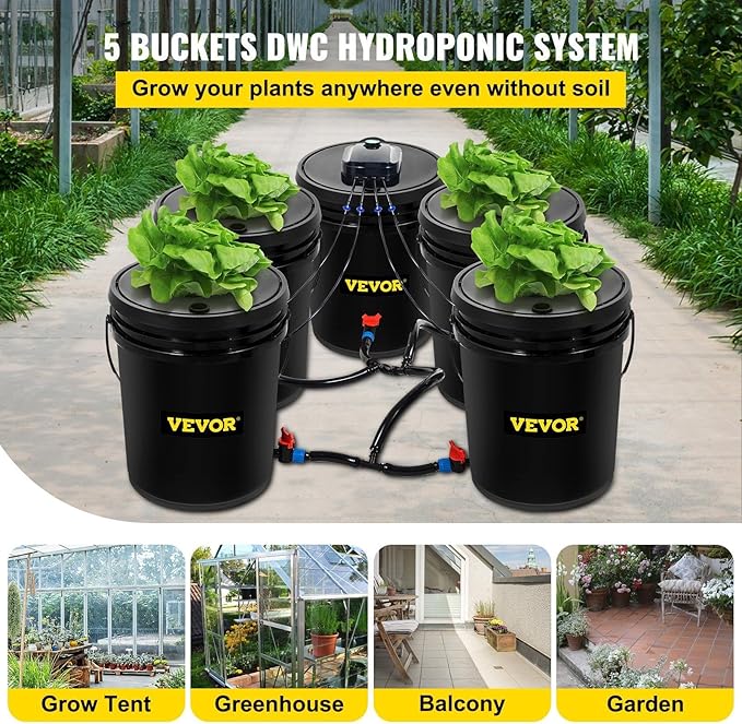 Hydroponics Deep Water Culture DWC Hydroponic System 5 Gallon 5 Buckets