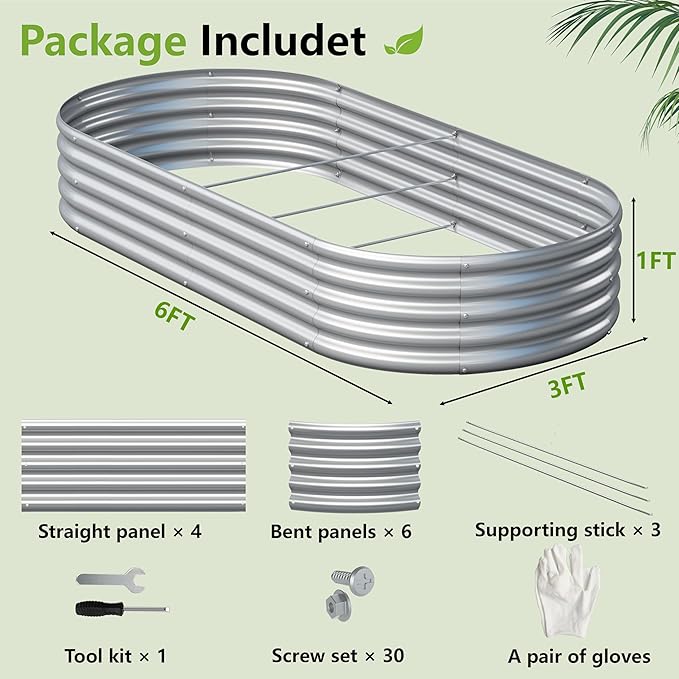 2PCS 6x3x1ft Galvanized Metal Raised Garden Bed KitOutdoor Planter Box VegetablesFlowersHerbs Durable Rust-Resistant Patio Gardening Beds