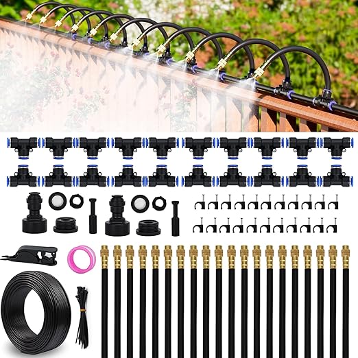 Drip Irrigation System 66 FT with 20 Nozzles 360° Adjustable Bendable Garden Watering Misting System for Greenhouse Yard Lawn Plant Garden 0.3 inch Hose