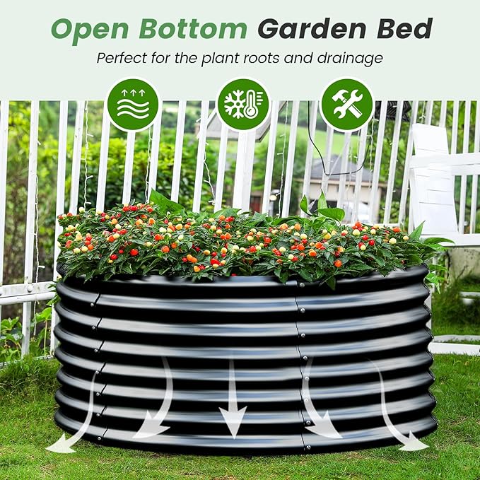 Land Guard 4×4×2ft Galvanized Raised Garden Bed Kit 2Pcs Planter Raised Garden Beds Outdoor Round Clearance Raised Garden Beds for Gardening Vegetables (Gray)