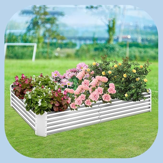 Galvanized Raised Garden Bed with Cover Thicken Metal Planter Box Kit Outdoor Garden Box with 2 Roll-Up Large Screen Windows for Vegetables Flowers Growing (6x3x1 FT)