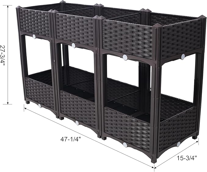 Raised Garden Beds Planter Raised Beds Elevated Planter Garden Box with Drainage Plug Raised Garden Beds for VegetableFlowerHerb Outdoor Standing Planter Beds Gardening KitBrown47.2x15.7x27.7