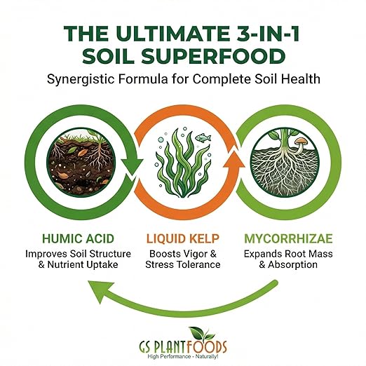 GS Plant Foods Root Ruckus Compost Fertilizer Organic Plant Food - Turbo Charged Compost for Plants - Humic Acid &amp Sea Kelp Nutritional Root Supplement for Lawns Soil Shrubs &amp Vegetables - 1