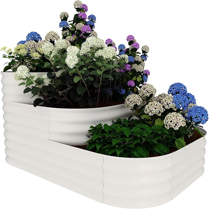 Galvanized Raised Garden Bed Kit 61x42x31 in Outdoor Planter Box for Vegetables Herbs Flowers Modular 3-in-1 Raised Garden Beds with Open Base Garden Box for Plants Backyard Patio Beige