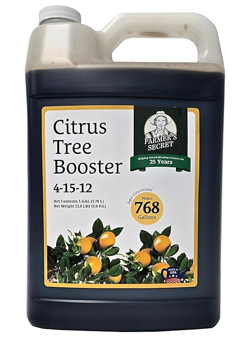 Farmer's Secret Citrus Tree Booster Fertilizer (128oz) - Super Concentrated - Formulated for All Citrus Trees Including All Types of Lemons Limes and Oranges - Outdoor and Indoor/Container Trees