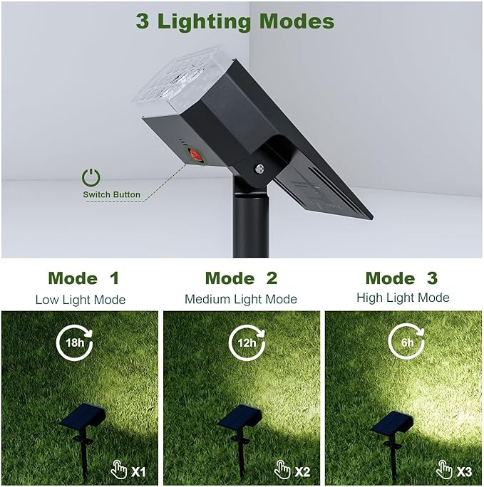 2 Pack Solar Spot Lights Outdoor 8 Lighting Modes Multicolor IP65 Waterproof Landscape Lighting for Garden Yard Patio – Solar Powered(Cool White6 Pack)