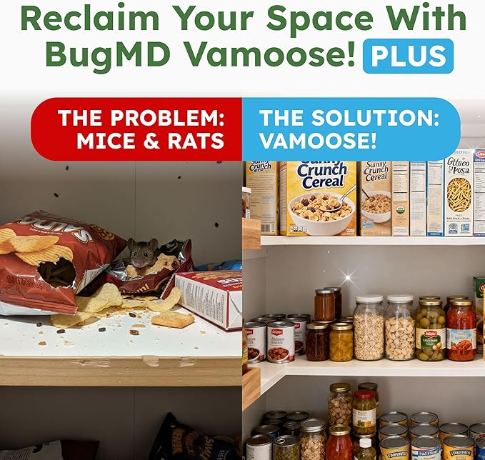 BugMD Vamoose! Plus Peppermint Oil Mouse Repellent Pouches | Natural Mice Repellent Indoor &amp Rat Deterrent for House Garage RV Car &amp Storage | Plant-Powered Rodent Control - 1 Pack - 4 Pouc