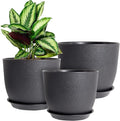 WOUSIWER Plant Pots 10/9/8 inch Set of 3 Modern Decorative Plastic Planters with Drainage Holes and Saucers for House Plants Indoor Flowers Plants Black
